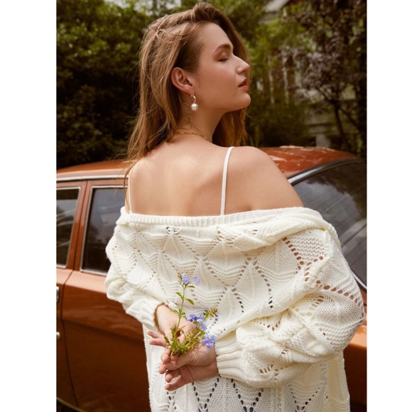 Off White Knit White Textured Cardigan - Picture 12 of 15